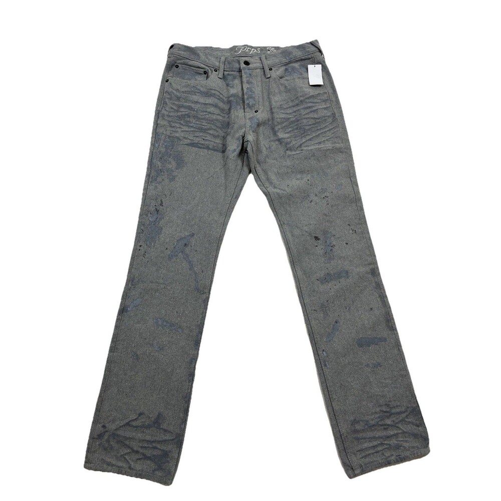 PRPS Demon Straight Fit Jeans Mens 33x34 Gray Distressed NWT Premium Denim